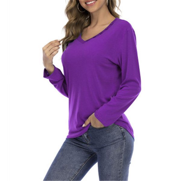 

women solid colors t-shirts fashion trend v neck buttons long sleeve sports tees clothing spring female plus size casual loose tshirts, White