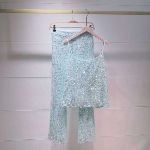 

2020 new women's suit suspender wide leg pants sequined suspender wide leg pants summer fashion suit lglcx, Gray