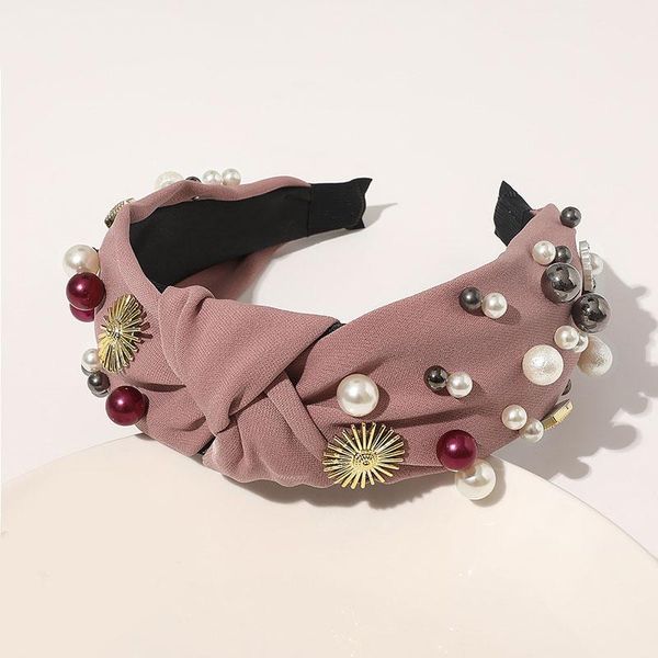 

elegant women imitation pearl cross knotted wide headband hair hoop female hairband handmade beaded headwrap hair accessories q bbyhid