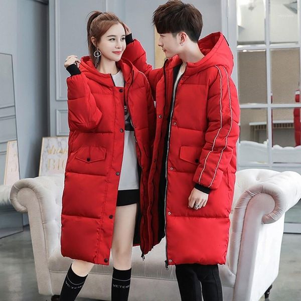 

fashion women winter warm parka lovers long thicken padded hoody jacket overcoat boyfriend male coat cap windbreaker parkas1, Black