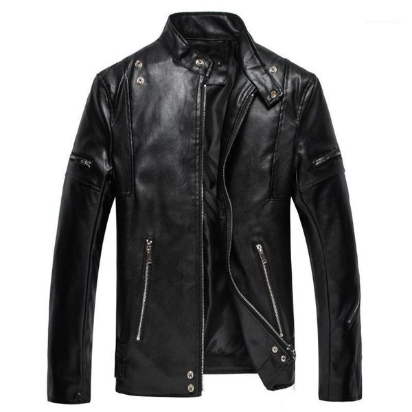 

men's fur & faux men's leather long sleeve high collar zipper pocket large size loose autumn water absorption fashion personality, Black