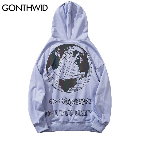 

3m laser reflection earth print sweatshirts hoodies streetwear mens harajuku hip hop casual hooded fashion kg-338, Black