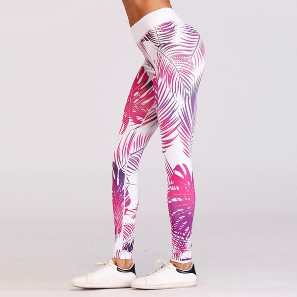 

sexy leaf pattern цифровые печатные узкие длинные гетры для дам спорта push up pink полиэстер дышащий поножи, Black