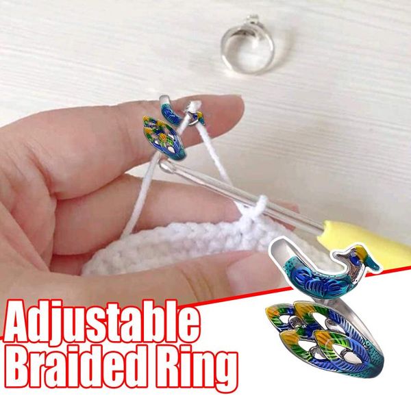 

adjustable knitting loop crochet loop knitting accessories peacock shape ring finger decoration 2020 sewing accessories costura, Black
