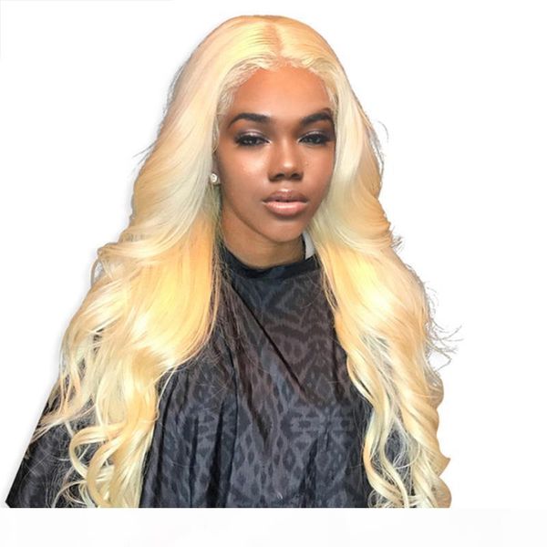 

lace front human hair wig blonde loose wave glueless middle part brazilian virgin hair 613 blonde full lace wigs for women baby hair, Black;brown