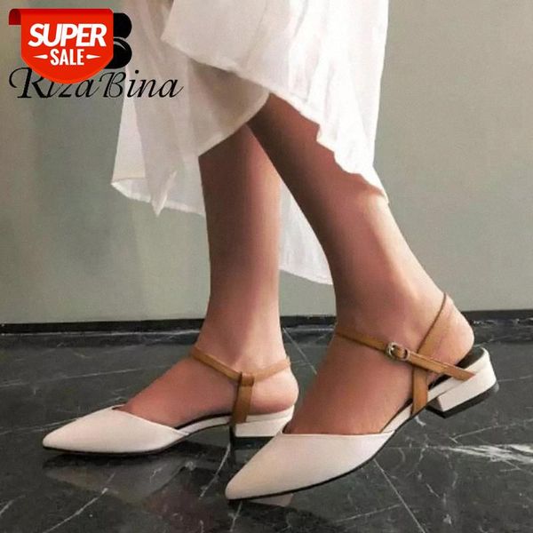 

rizabina women flats sandals genuine leather casual shoes women fashion buckle pointed toe daily comfort footwear size 34-39 #l23s, Black