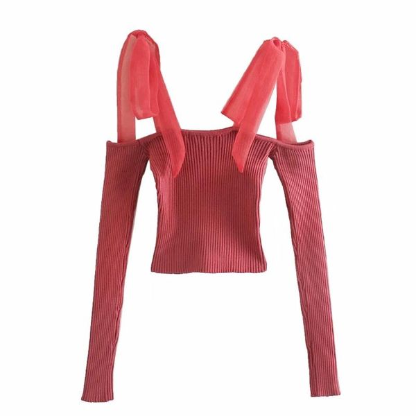 

women's blouses & shirts 2021 spring women organza splicing knitting short blouse female long sleeve shirt vintage loose crop blusas s, White