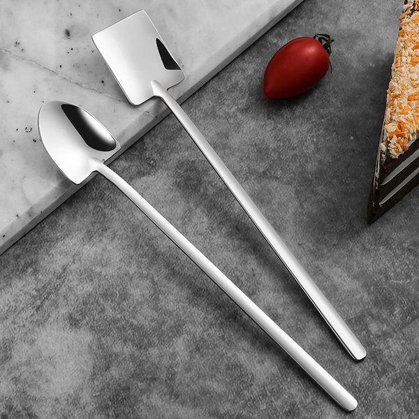

spoons stainless steel long handle ice cream office coffee dessert spoon teaspoons stirring kitchen accessories tools