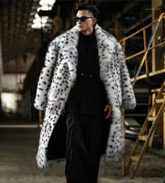 

men's fur & faux leopard print integrated man coat long suit collar imitation trend winter warm jacket1, Black