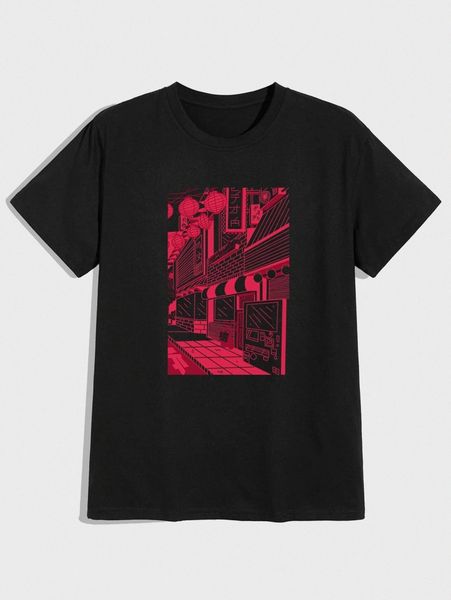 

romwe guys graphic print tee 37ur#, White;black