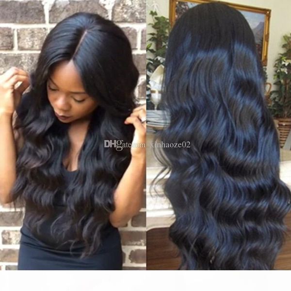 

body wavy human hair wigs for black women pre plucked natural hairline lace front wigs brazilian virgin full lace wig with baby hair, Black;brown