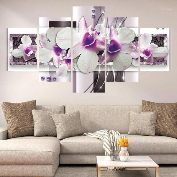 

orchids flower purple posters 5 pieces wall painting lily flowers modular art abstract pictures for living room bedroom1
