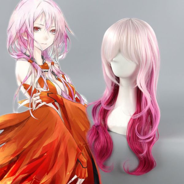 Gulity Crown Yuzuriha Inori Cosplay Kostüm Zubehör Perücke Frauen Rosa Ombre Langes Lolita Haar