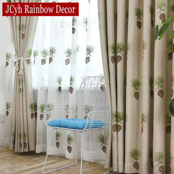 

pine cone gray linen blackout curtains for living room embroidered blackout curtains for window bedroom curtains tende rideaux