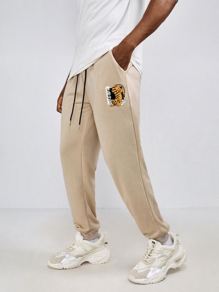 

romwe guys tiger print sweatpants q39s#, Black