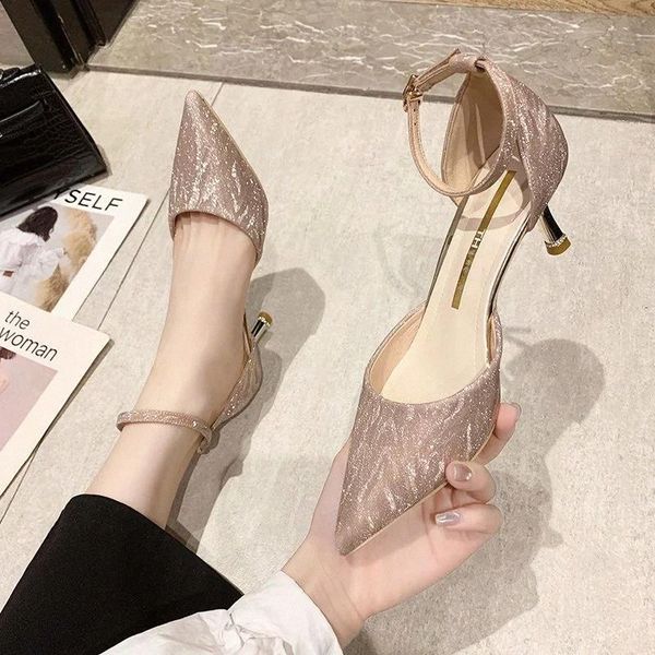 

lucyever luxury sequins silver shoes on heels women fashion ankle strap pointed toe party shoes woman thin heels wedding #oo9e, Black