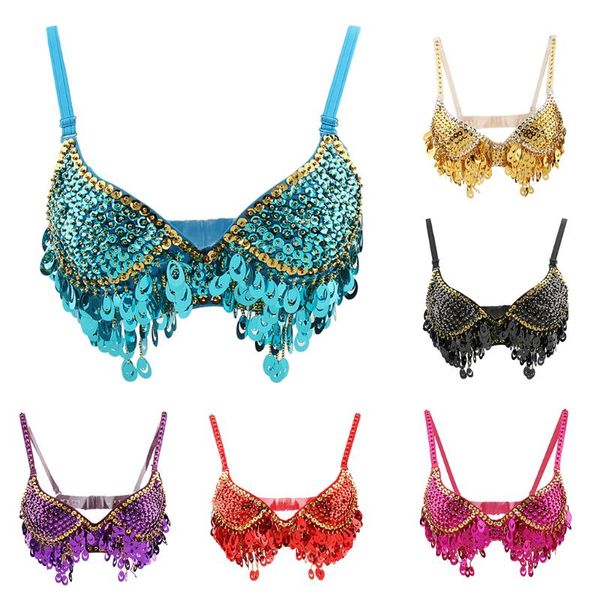 

stage wear belly dance sequin beaded bra samba dancing costume, Black;red