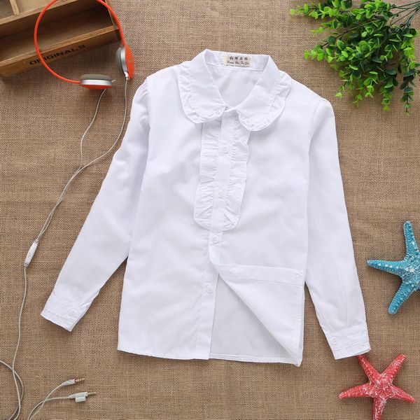 

new summer spring girls lace cotton solid white baby kids girls blouse white shirts with long sleeves for children girls y200704, White;black