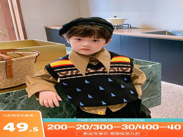 

boys' pure cotton knitted pullover vest 2020 new winter big children's korean style warm western style winter sqcred pingtoy, Blue