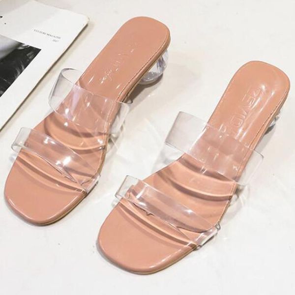

slippers transparent high heels women summer shoes celebrity wearing simple style pvc clear strappy female zy269, Black