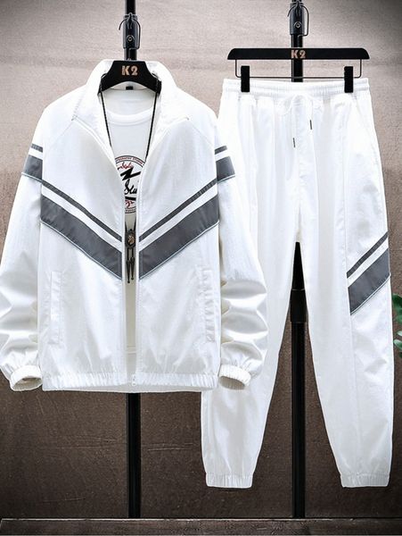 

men chevron print raglan sleeve jacket & pants without z5ak#, Gray