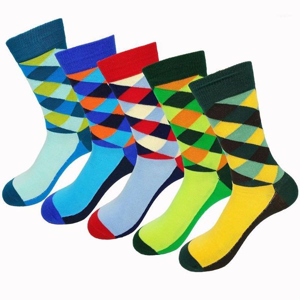 

new socks british style plaid socks gradient color men's cotton argyle, Black