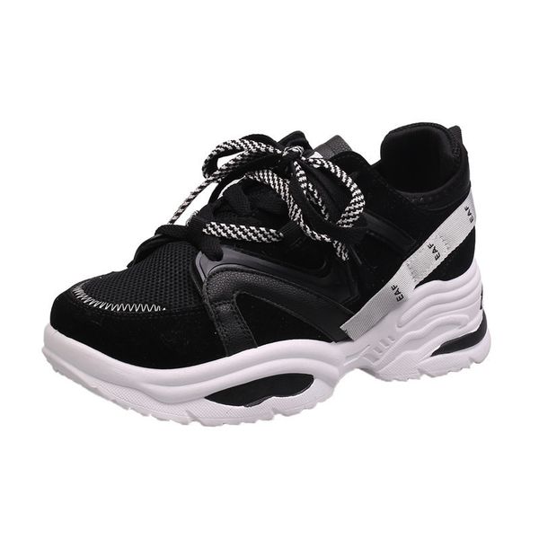 

2021 the new women chunky platform vulcanize woman's shoes lace up colors mixed with rfortable apartments more size 35-46 1l49, Black