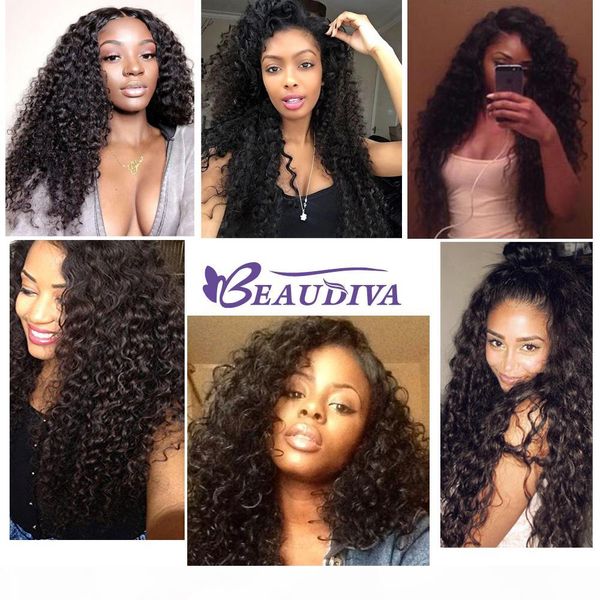 

beaudiva kinky curly lace closure human hair wigs 4x4 for women pre plucked with baby hair malaysian 4*4 lace wig, Black;brown