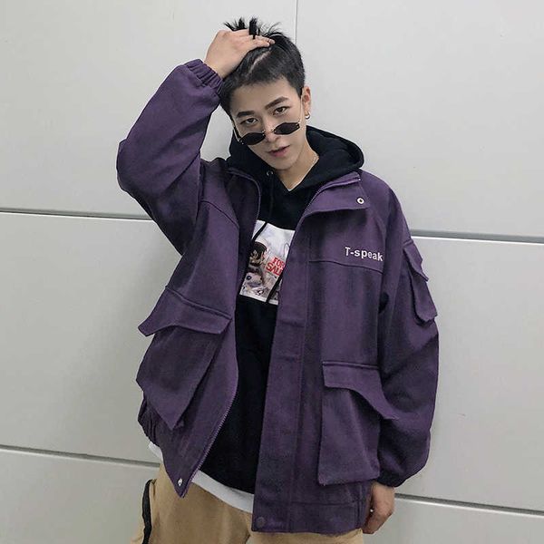 

2021 men's more pocket noctilucent wash stand streetwear bomber jacket cotton clothes high-quality coats 3 color outerwear m-2xl, Black;brown
