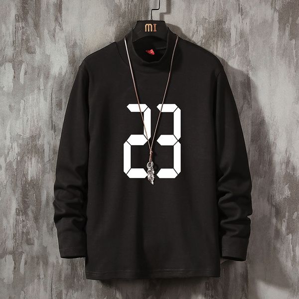 

2021 new autumn spring fashion oversized black white tshirt male sleeve long neck shirt for man t mafh, White;black