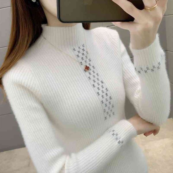 

autumn winter thick sweater women knitted solid pullover sweater long sleeve turtleneck slim jumper soft warm pull femme, White;black