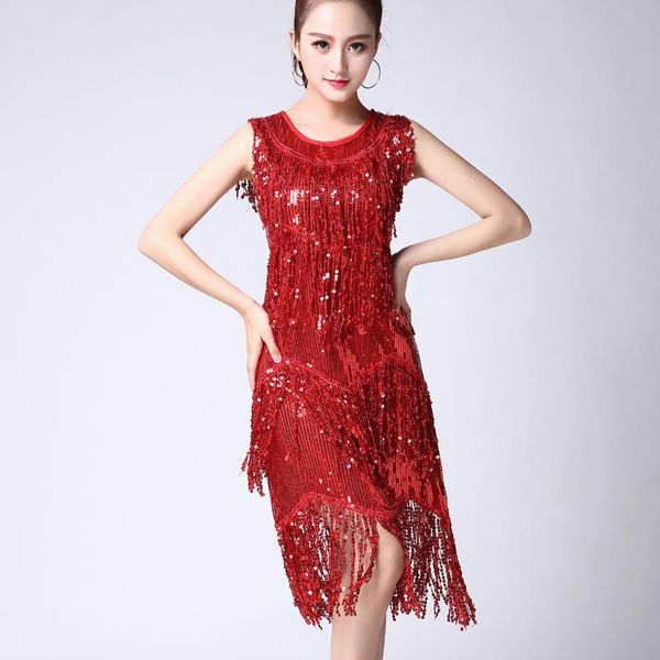 

casual dresses shiny o-neck sleeveless 1920s sequin fringe charleston flapper dance costumes stunning 20's great gatsby dress, Black;gray