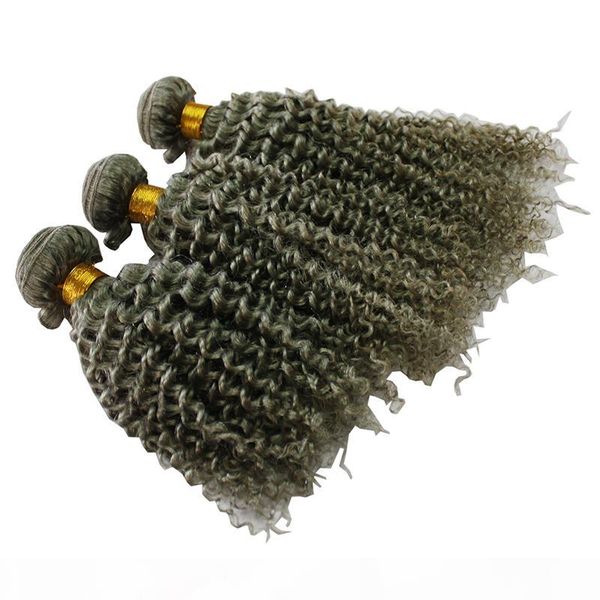 

ce certificated silver grey hair extensions 80g 100g 120g piece human grey hair weave brazilian kinky curly gray blonde brown hair extension, Black
