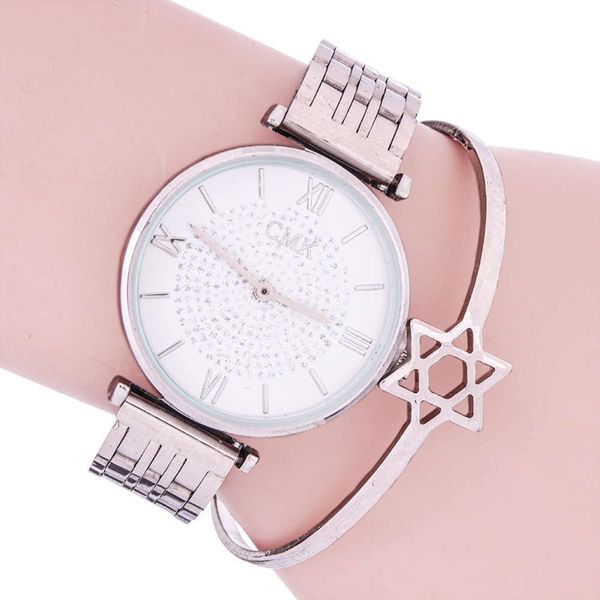 

digital fashion star steel band roman lady watch student quartz watch, Slivery;brown