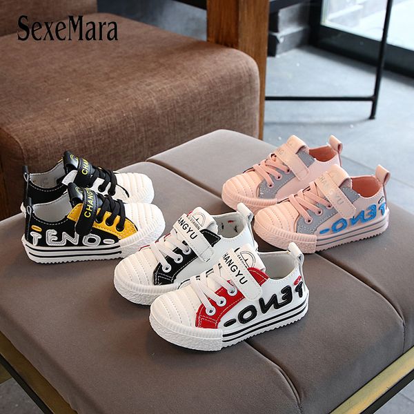 

2020 new all-match student shoes casual children footwear flat baby boys shoes girls sports shoes leather toddler sneaker c07042 q0112, Black