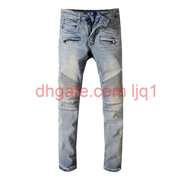 

mens new stylist jeans hip hop distressed zipper jeans men fitting ripped denim pants size 29-42, Blue