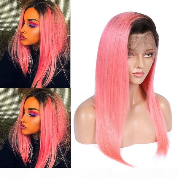 

#1b pink ombre straight human hair lace wigs ombre pink brazilian hair lace front wigs 2tone ombre glueless full lace wigs 130 density, Black;brown
