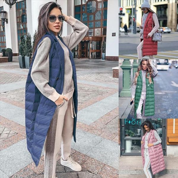 

bkld 2019 winter women down vest fashion female sleeveless vest solid gilet femme plus size s 2xl long waistcoat women outerwear, Black;white
