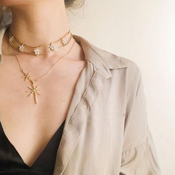 

pendant necklaces aomu boho multi- crystal necklace for women fashion gold vintage multiple layers jewelry, Silver