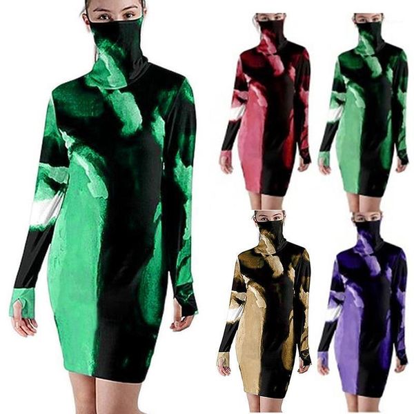 

2020 new long sleeve women dresses tie-dye print mask autumn dress gradient print straight dress loose slim wholesale1, Black;gray