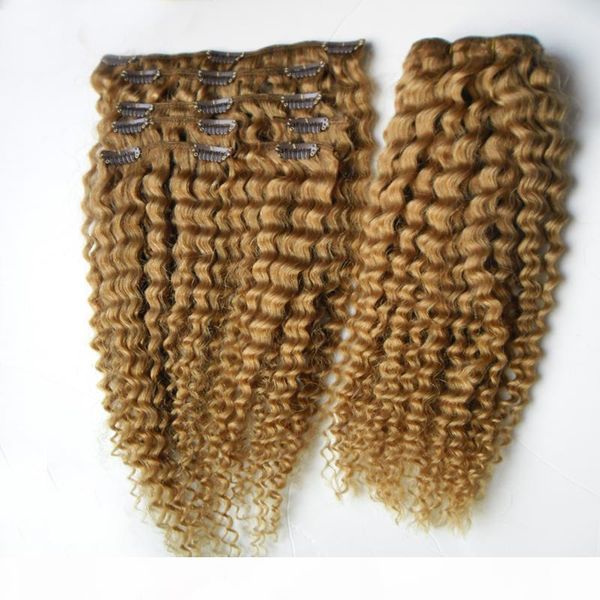 

deep curly clip in hair extensions 7pcs yuntian #27 strawberry blonde brazilian virgin hair 100g clip in human hair extensions, Black;brown