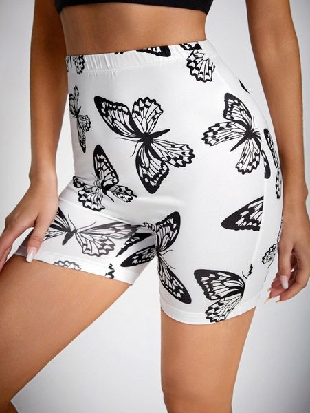 

tall high waist butterfly print biker shorts i4uz#, Black