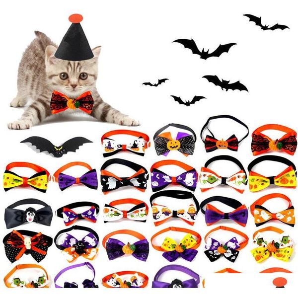 

halloween dog bow ties pet puppy cat cute party neckties adjustable pet cat printed collar ties accessories pet grooming supplies bh2346 3g