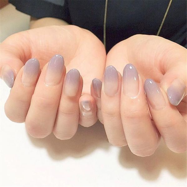 

nail art kits 24pcs/set purple oval false nails short rounded clear fake for finger acrylic gradient color tips extension