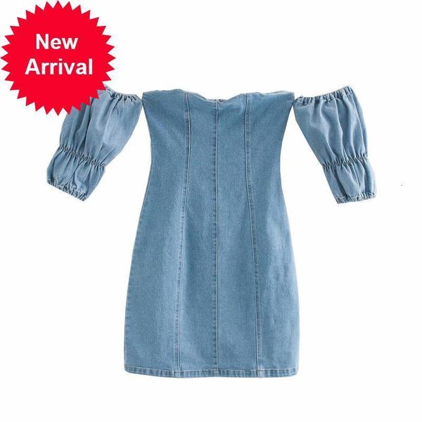 

brand 2021 new designer autumn club mini dressed in new goal women word denim manga blow for party dresses r6kr, Black;gray