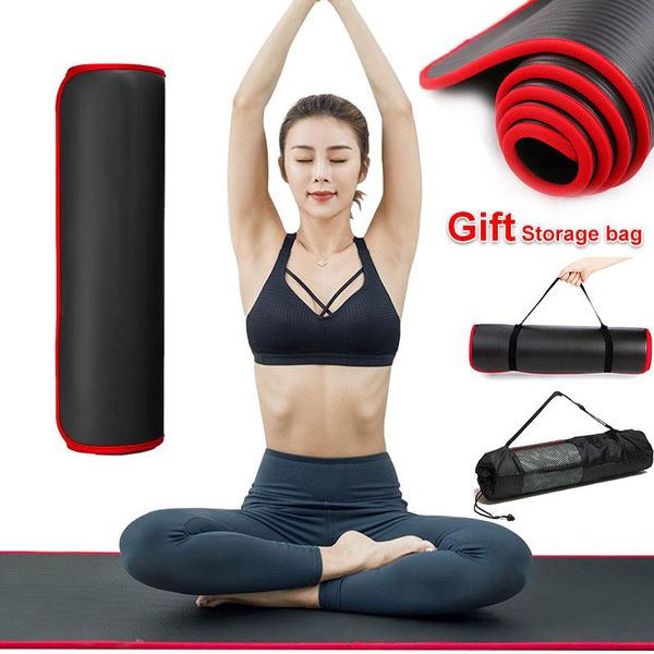 

nbr 10mm yoga mat extra thick non-slip tasteless 183cmx61cm fitness mats sports gymnastic pilates with bandages