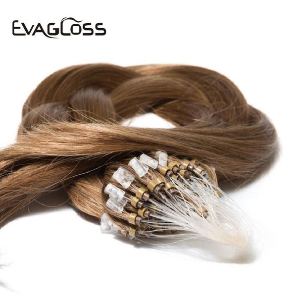 

evagloss micro ring hair extensions 0.5gram/strand real remy keratin silky straight micro beads loop human hair ex wmttwb, Black