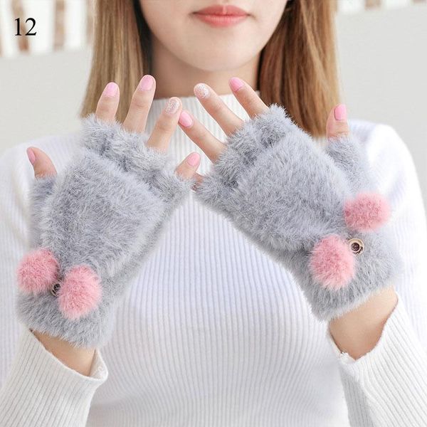 

five fingers gloves cartoon cat claw half finger touch screen driving mittens winter ears women flip, Blue;gray