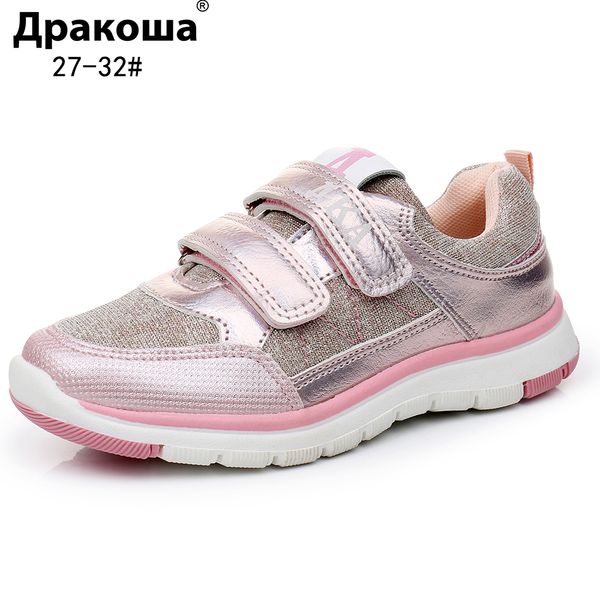 

apakowa spring autumn sports fashion casual kids breathable girls sneakers children's hook&loop outdoor shoes, Black