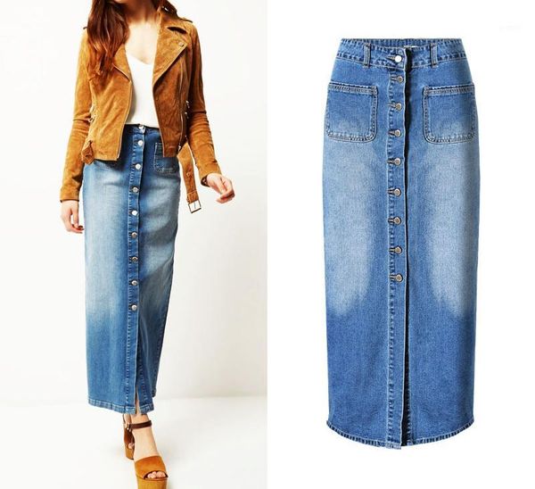 Röcke Frühling Sommer 2021 Denim Lange Für Frauen Plus Größe Weibliche Jeans Hohe Taille Maxi Vintage Bleistift Rock Falda Mujer1